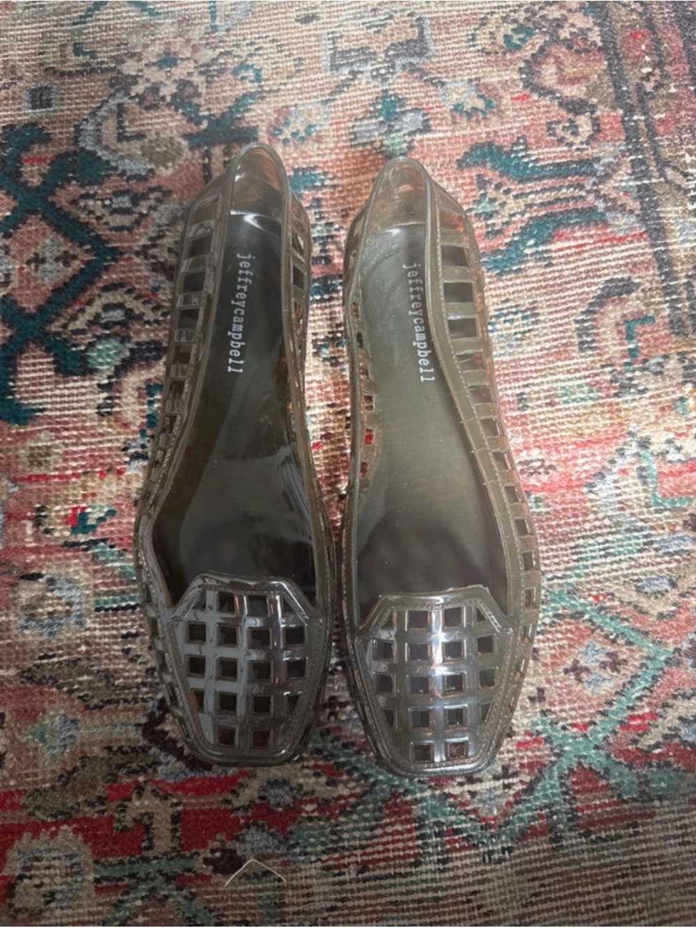 Jeffrey Campbell Clear Grid Ballet Flats - Smoke Transparent